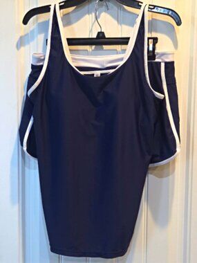 Tempt Me Women's Navy/White Tankini Top & Swim Shorts Set in size L